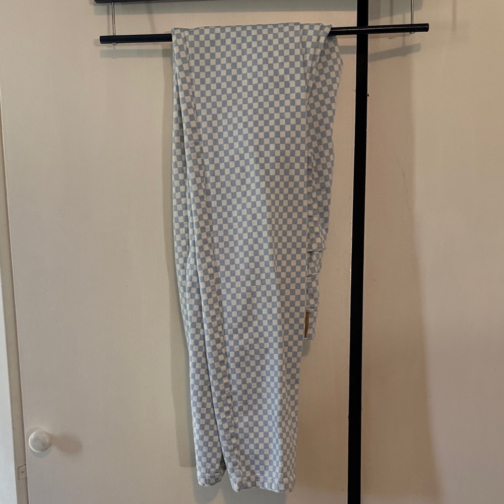 Stradivarius Light Blue and White Checkered Pants